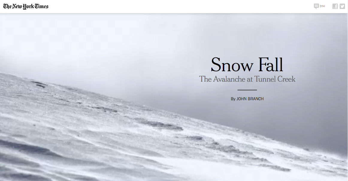 Openingsbeeld van Snow Fall, de multimediale productie van The New York Times