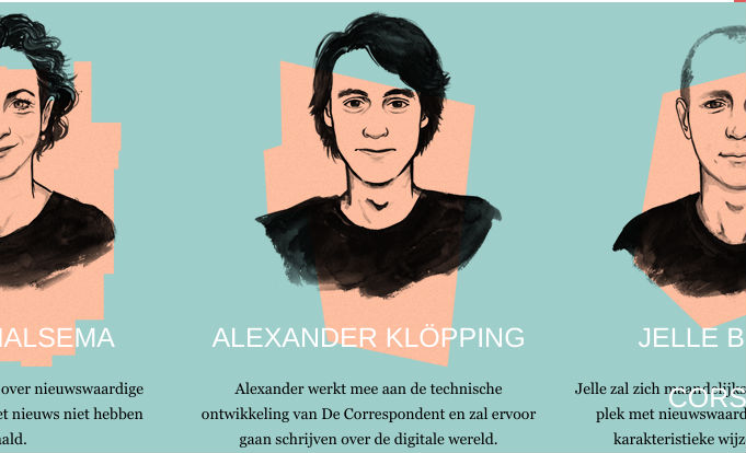 Alexander Klöpping werd aanvankelijk op de site genoemd als Correspondent die over 'de digitale wereld' zou gaan schrijven. Het kwam er niet van, Klöpping was te druk met Blendle.