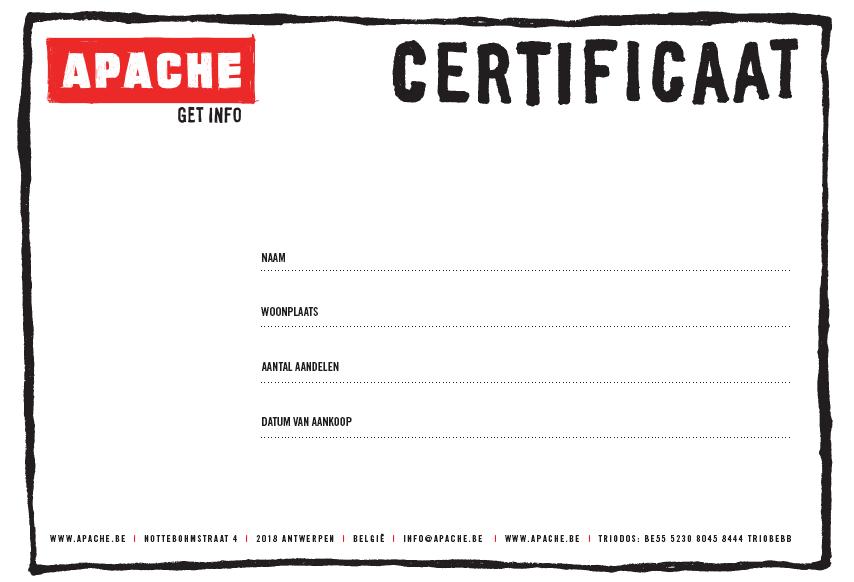 Apache-certificaat voor aandeelhouders.